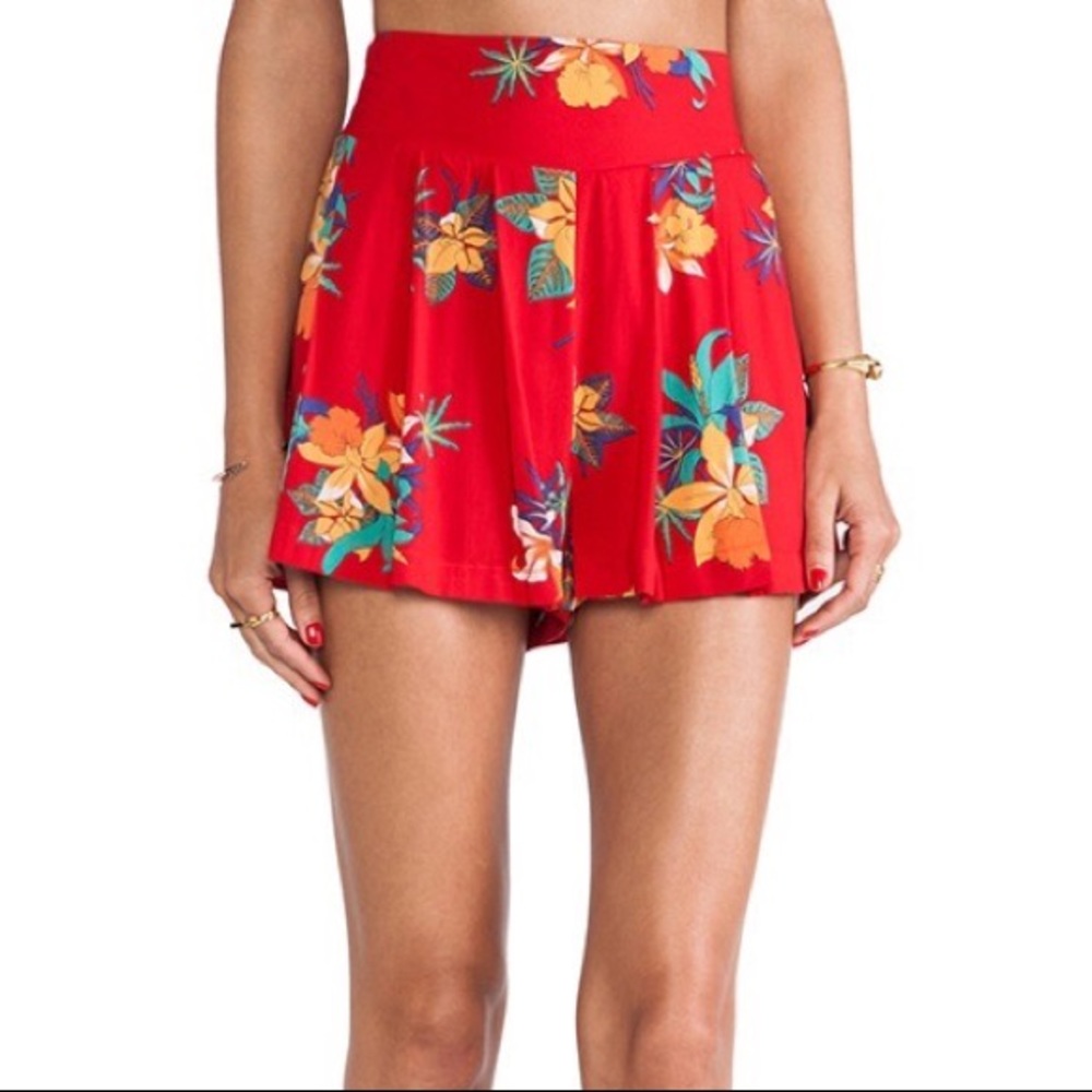 Obey Red Pleated Tropical Floral Shorts